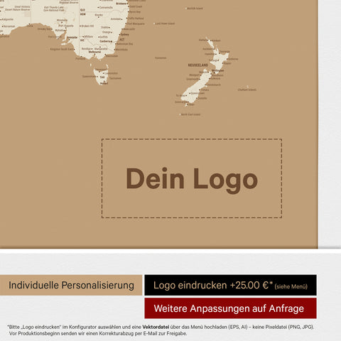 Weltkarte ANTARCTICA® Pinn-Leinwand – Treasure Gold