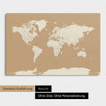 Neutrale Standard-Ausführung einer Weltkarte mit Antarktis als Pinn-Leinwand in Treasure Gold