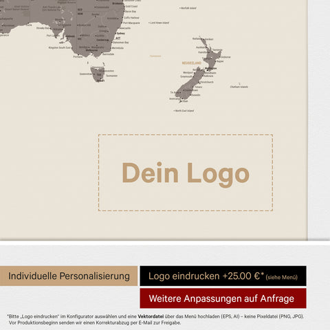 Carte du monde ANTARCTICA® à épingles – Warmgray (Brun-Gris)