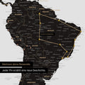 Detail einer Weltkarte als Pinn-Leinwand in Light Black (Weiß Schwarz) zeigt einen Ausschnitt aus Südamerika