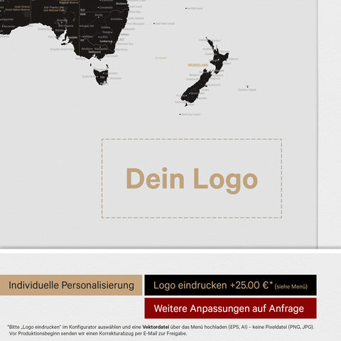 Weltkarte ANTARCTICA® Pinn-Leinwand – Light Black (Weiß Schwarz)