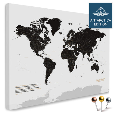 Weltkarte mit Antarktis in Light Black (Weiß Schwarz) als Pinnwand Leinwand kaufen