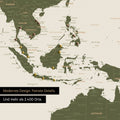 Detail einer Weltkarte in Olive Green zeigt Südost-Asien