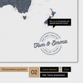 Alternative design for personalization with your name on a world map in Denim Blue color