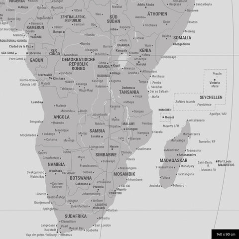 Weltkarte in der Equal-Earth-Projektion, Farbe Coolgray, zeigt einen Ausschnitt von Afrika in seinen korrekten Größenverhältnissen und Proportionen