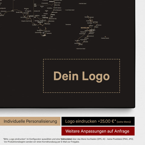 Weltkarte FINELINE® Pinn-Leinwand – Sonar Black