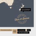 Alternative design for personalization with your name on a world map in Hale Navy color (gold-dark blue)