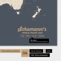 World map in Hale Navy color (gold-dark blue) with personalization as a family logo