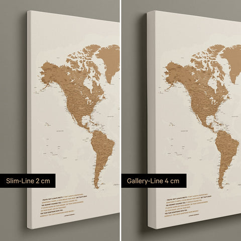 Konfiguration der Weltkarte mit einer Keilrahmen-Tiefe von 2cm oder 4cm