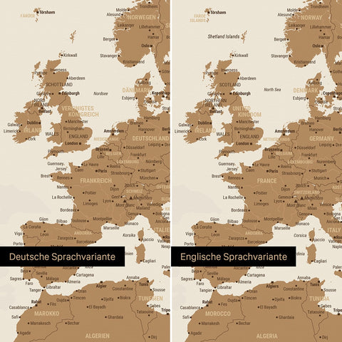 Konfiguration der Weltkarte in deutscher oder englischer Sprache