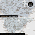 Comparaison de taille d'une carte du monde sur toile aux formats 140 x 90 cm et 80 x 50 cm