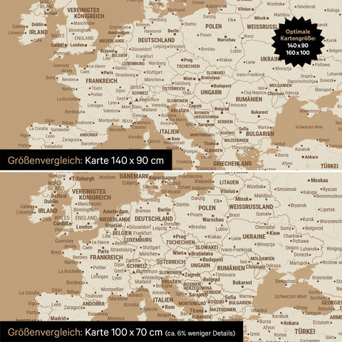 Größenvergleich von Weltkarten in den Formaten 140 x 90 cm und 100 x 70 cm