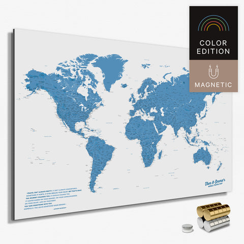 Magnetische Weltkarte in Blau als Magnetboard zum Pinnen und Markieren von Reisezielen kaufen