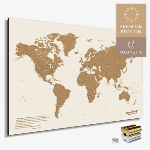 Magnetische Weltkarte in Bronze als Magnetboard zum Pinnen und Markieren von Reisezielen kaufen