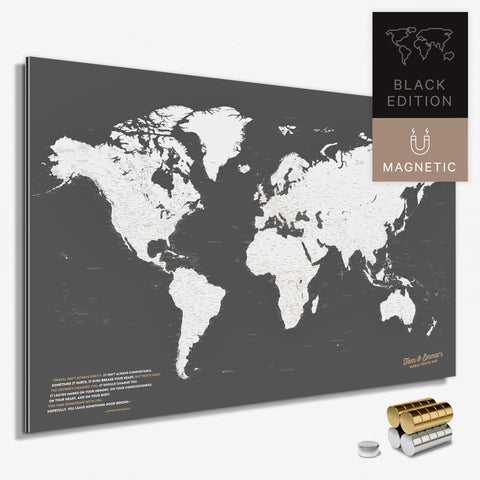 Magnetische Weltkarte in Dunkelgrau als Magnetboard zum Pinnen und Markieren von Reisezielen kaufen