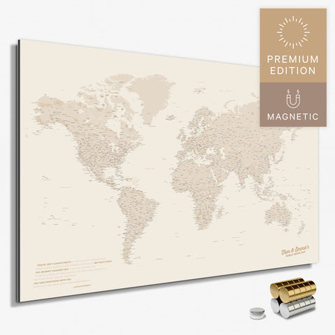 Magnetische Weltkarte in Gold als Magnetboard zum Pinnen und Markieren von Reisezielen kaufen