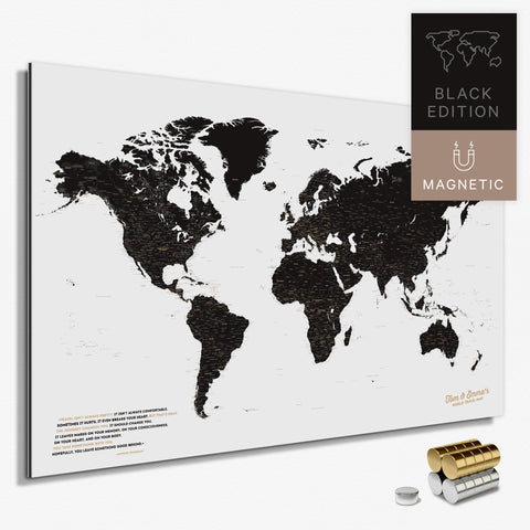 Magnetische Weltkarte in Weiß-Schwarz als Magnetboard zum Pinnen und Markieren von Reisezielen kaufen