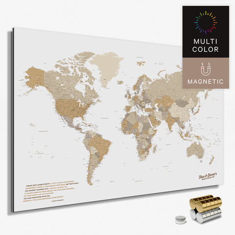 Magnetische Weltkarte in Multicolor Beige als Magnetboard zum Pinnen und Markieren von Reisezielen kaufen