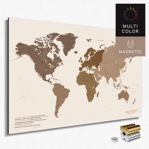 Magnetische Weltkarte in Multicolor Braun als Magnetboard zum Pinnen und Markieren von Reisezielen kaufen