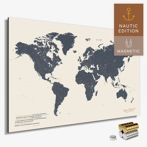 Magnetische Weltkarte in Navy Light als Magnetboard zum Pinnen und Markieren von Reisezielen kaufen