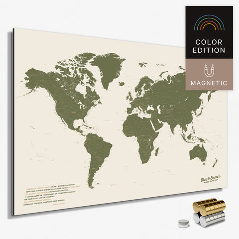 Magnetische Weltkarte in Olive Green als Magnetboard zum Pinnen und Markieren von Reisezielen kaufen