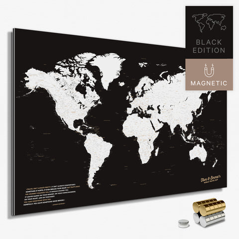 Magnetische Weltkarte in Schwarz-Weiß als Magnetboard zum Pinnen und Markieren von Reisezielen kaufen