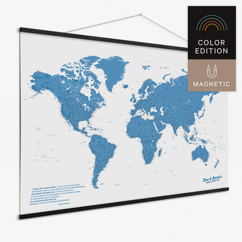 Magentische Weltkarte in Blau als Magnet-Poster kaufen
