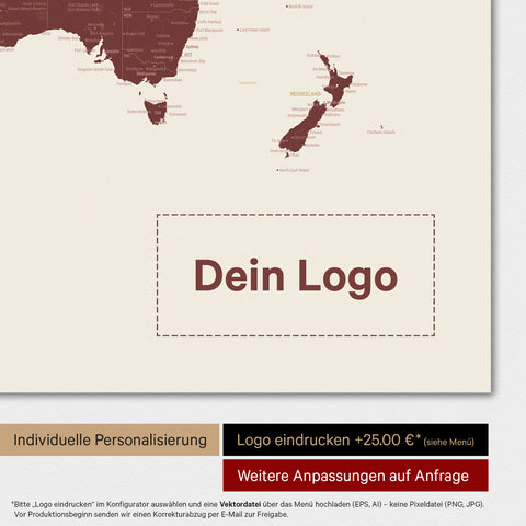 Carte du monde TRAVEL® Poster magnétique – Bordeaux Rouge