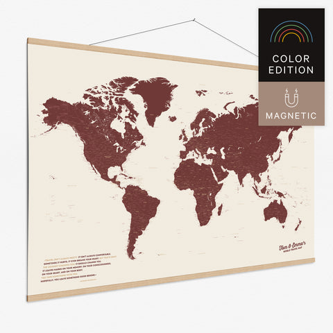 Magentische Weltkarte in Bordeaux Rot als Magnet-Poster kaufen