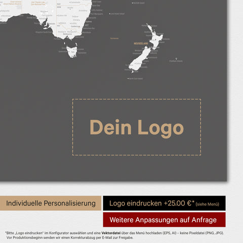 Magnetische Weltkarte TRAVEL® Magnetposter – Dark Gray (Dunkelgrau)