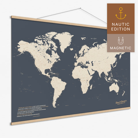 Magentische Weltkarte in Hale Navy (Blau Gold) als Magnet-Poster kaufen