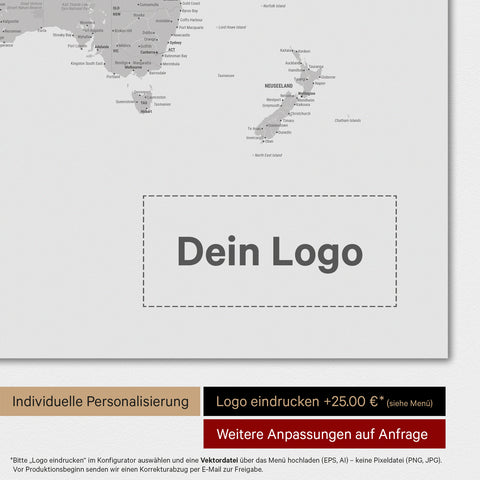 Carte du monde TRAVEL® Poster magnétique – Coolgray (Gris clair)