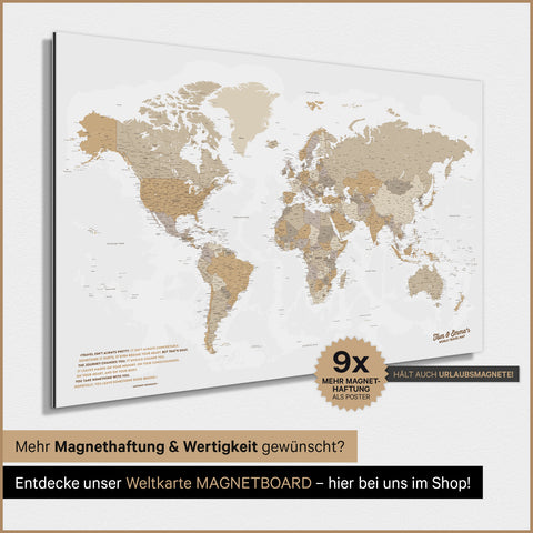 Magnetische Weltkarte TRAVEL® Magnetposter – Multicolor Beige