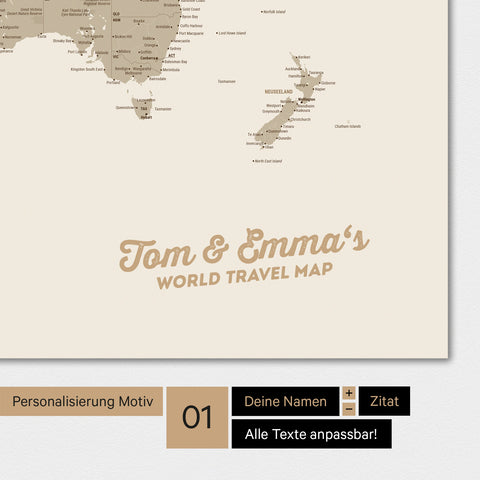 Personalisierte Weltkarte als Magnetposter in Multicolor Matt mit deinem Namen eingedruckt