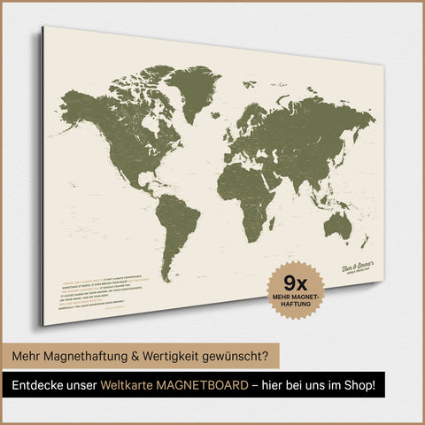 Magnetische Weltkarte TRAVEL® Magnetposter – Olive Green