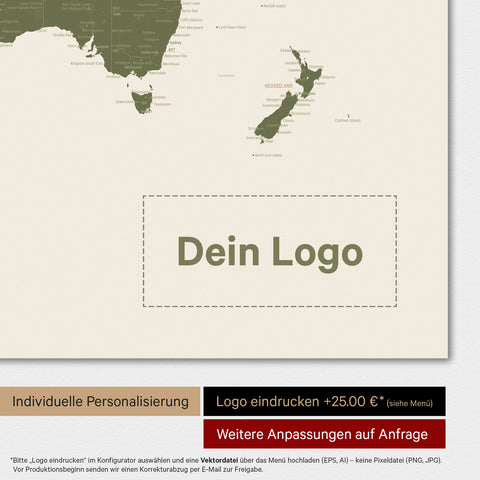 Magnetische Weltkarte TRAVEL® Magnetposter – Olive Green