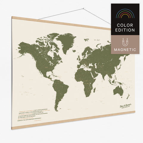 Magentische Weltkarte in Olive Green als Magnet-Poster kaufen