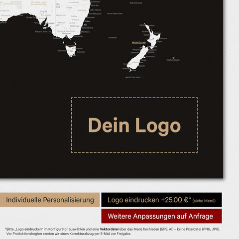 Carte du monde TRAVEL® Poster magnétique – Noir foncé (Noir et blanc)