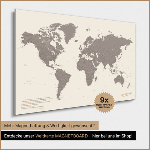 Magnetische Weltkarte TRAVEL® Magnetposter – Warmgray (Braun-Grau)