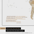 World map in multicolor beige with a printed quote by Anthony Bourdain, which can be replaced with any other quote during personalization