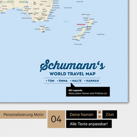Weltkarte in Farbe Multicolor Classic mit Personalisierung als Familien-Logo