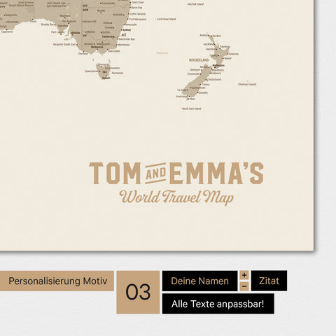 Weltkarte in Farbe Multicolor Matt mit einem Vintage-Logo als moderne Personalisierung