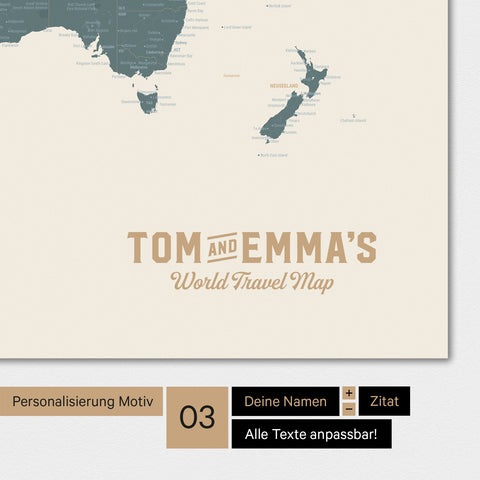 World map in multicolor vivid with personalization as family logo