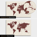 Weltkarte in Bordeaux Rot mit zweidimensionalen Meerestiefen