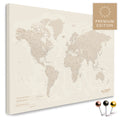 Weltkarte in Gold als Pinnwand Leinwand zum Pinnen und Markieren von Reisezielen kaufen
