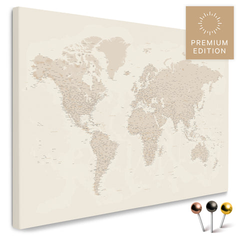 Design World Map TRAVEL® Canvas Push Pin Board – Gold