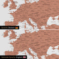 Weltkarte Leinwand in Kupfer wahlweise in deutscher oder englischer Sprache