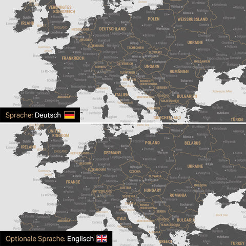 Weltkarte Leinwand in Light Gray wahlweise in deutscher oder englischer Sprache