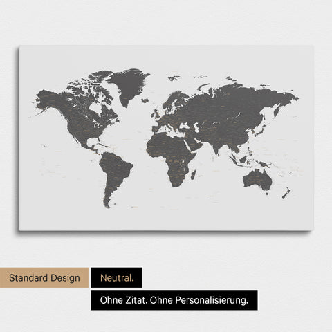 Neutrale und schlichte Ausführung einer Weltkarte als Pinn-Leinwand in Light Gray