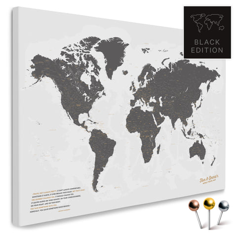 Weltkarte in Light Gray als Pinnwand Leinwand zum Pinnen und Markieren von Reisezielen kaufen